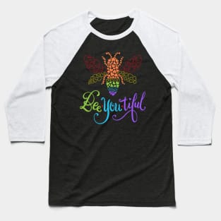 Beautiful Gay Pride Rainbow Bee YOU tiful Love Hearts Design Baseball T-Shirt